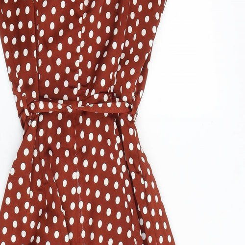 Missguided Womens Red Polka Dot Polyester Shift Size 10 V-Neck Tie - Cold Shoulder