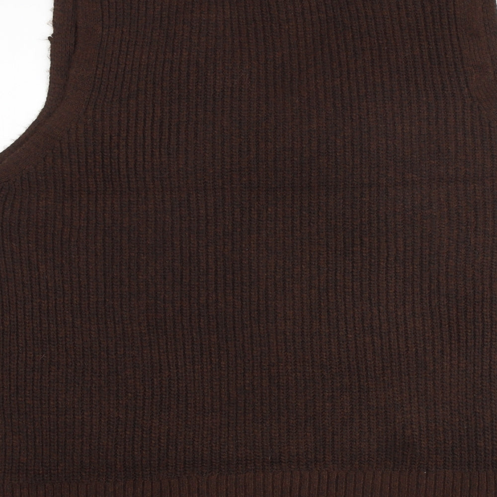 Marks and Spencer Mens Brown V-Neck Polyester Vest Jumper Size L Sleeveless