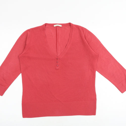 Marks and Spencer Womens Red V-Neck Acrylic Pullover Jumper Size 12