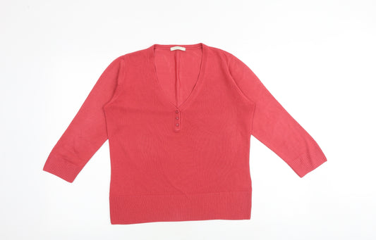 Marks and Spencer Womens Red V-Neck Acrylic Pullover Jumper Size 12