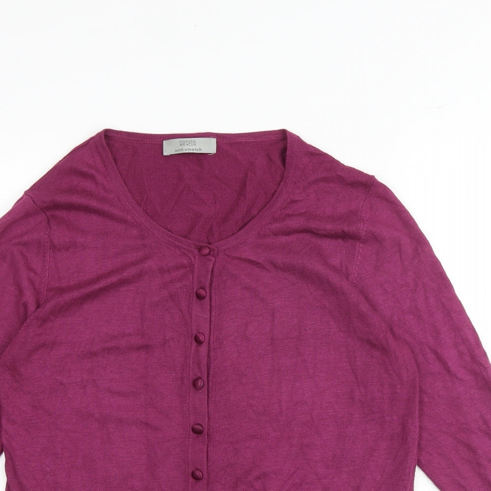 Marks and Spencer Womens Purple Round Neck Viscose Cardigan Jumper Size 10