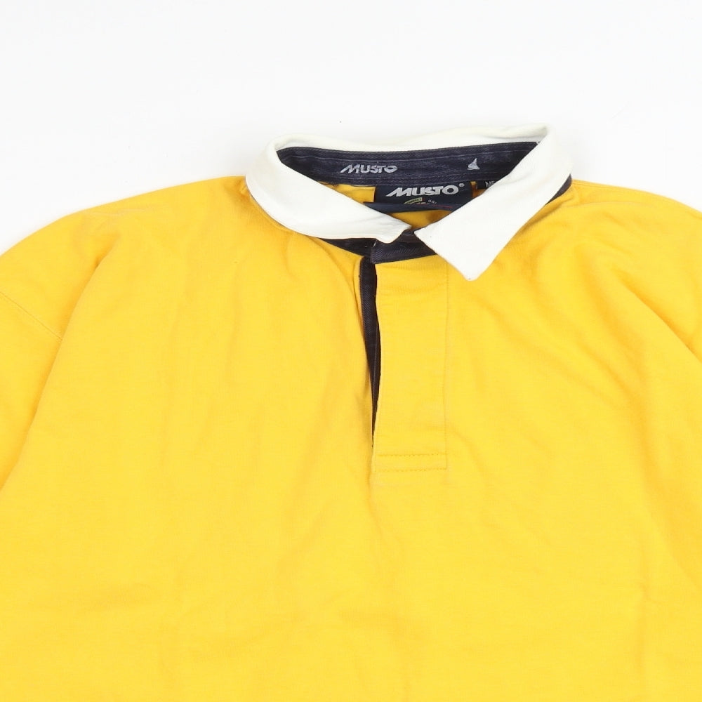 MUSTO Mens Yellow Cotton Polo Size M Collared Button