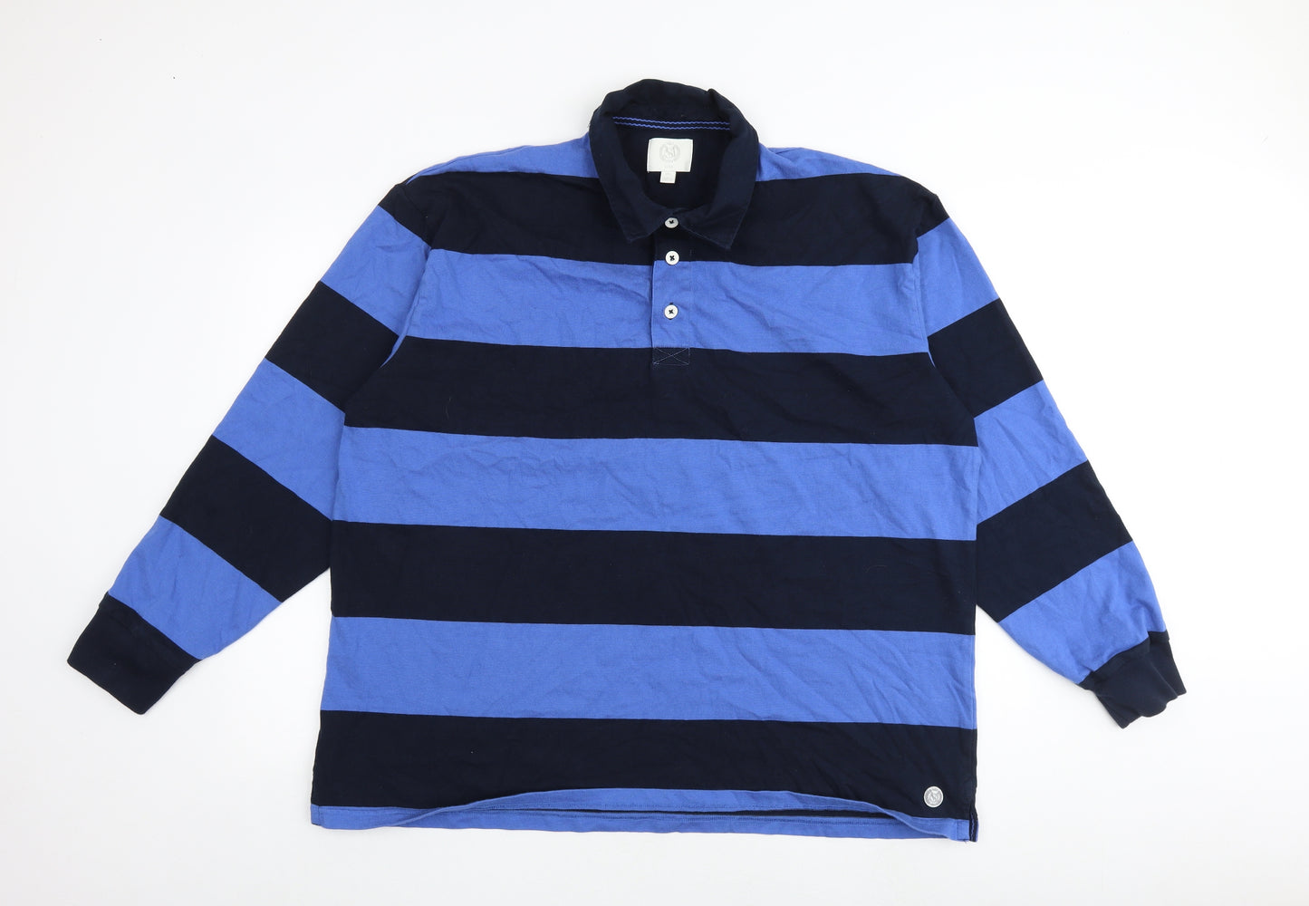 Marks and Spencer Mens Blue Striped Cotton Polo Size 2XL Collared Button