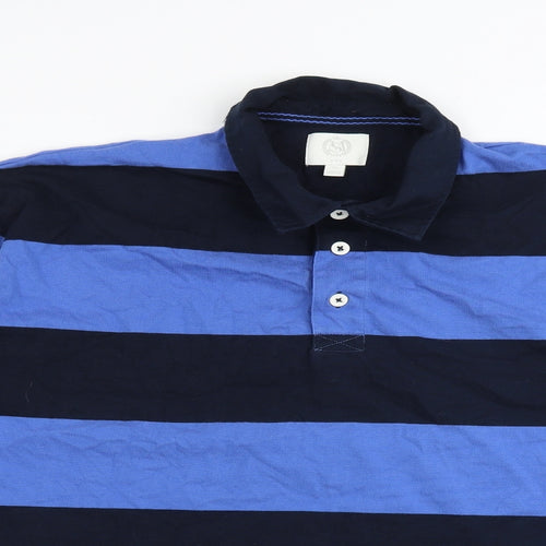 Marks and Spencer Mens Blue Striped Cotton Polo Size 2XL Collared Button