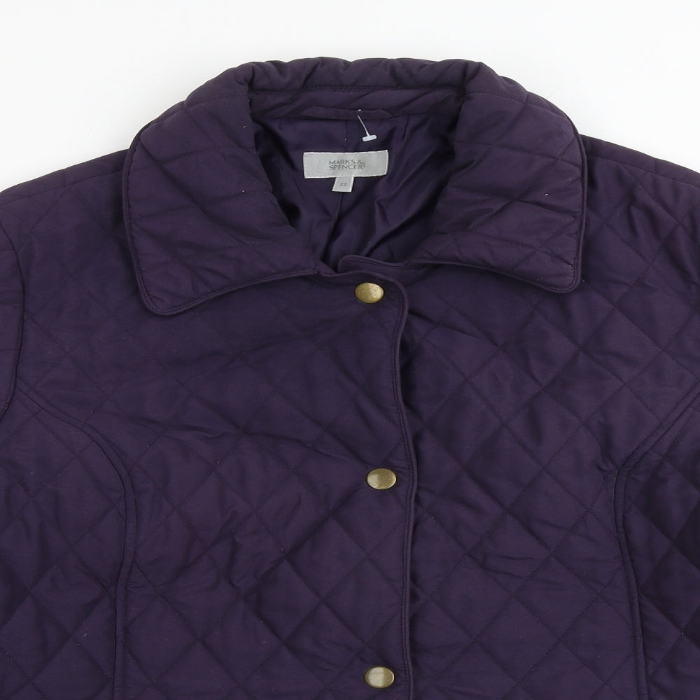 Marks and Spencer Womens Purple Quilted Jacket Size 22 Snap