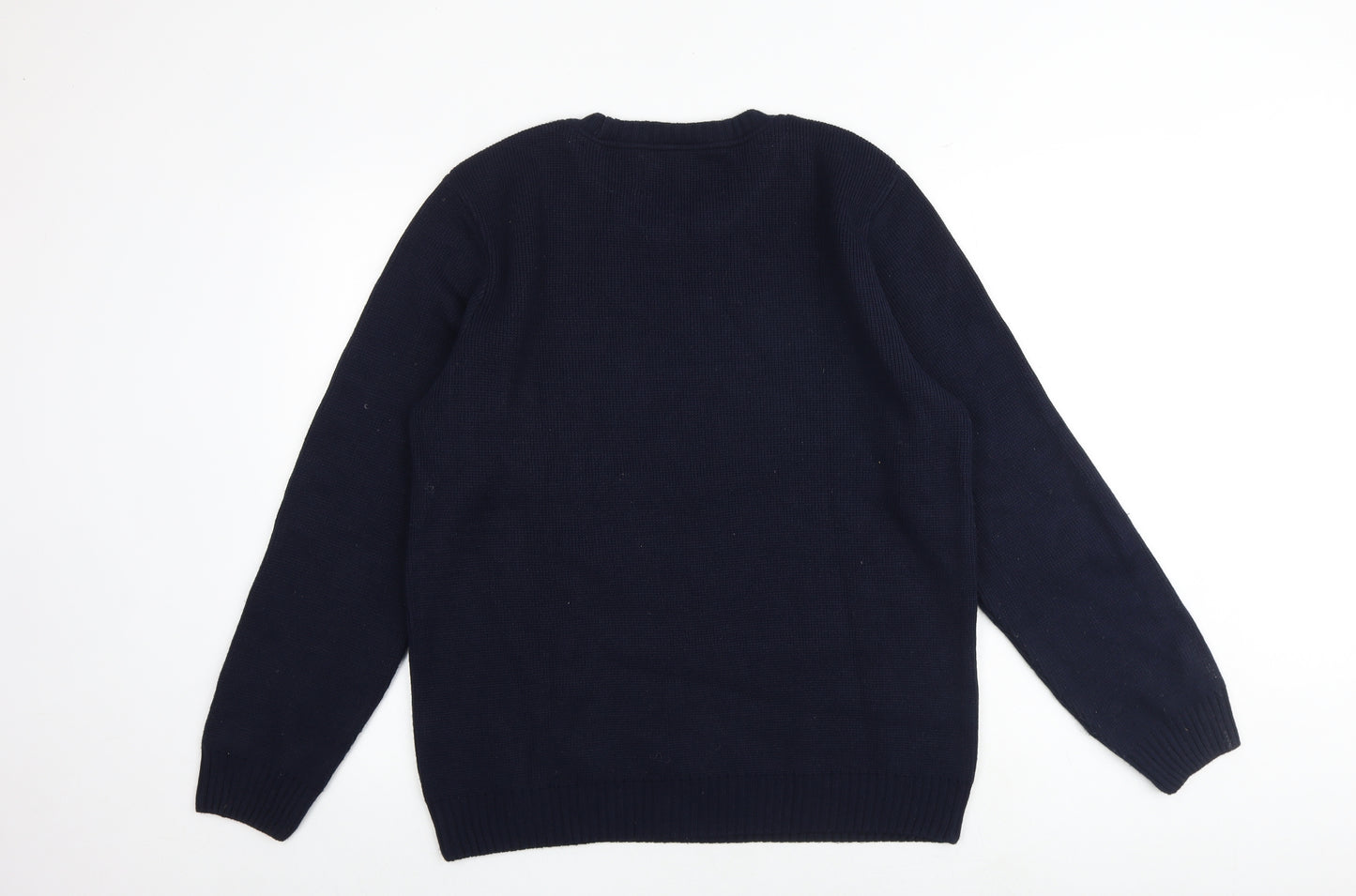 River Island Mens Blue Round Neck Acrylic Pullover Jumper Size L Long Sleeve - Snow Cabin