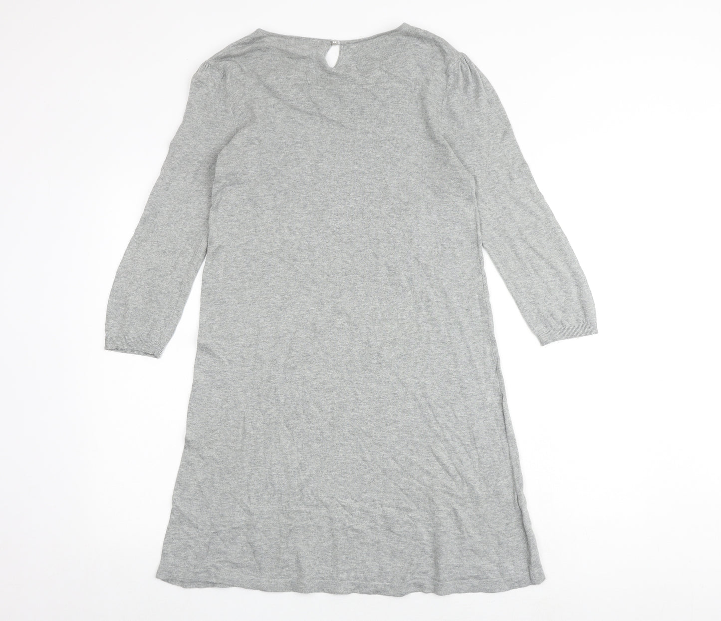 NEXT Womens Grey 100% Cotton Jumper Dress Size 12 Round Neck Button