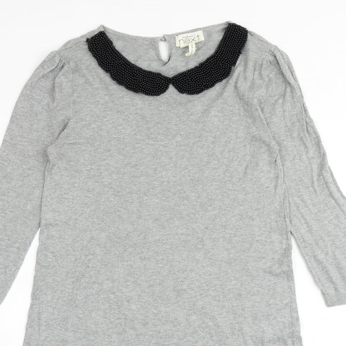 NEXT Womens Grey 100% Cotton Jumper Dress Size 12 Round Neck Button