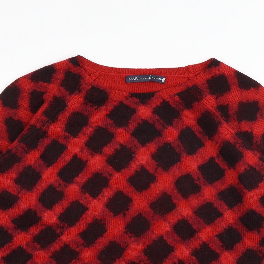 Marks and Spencer Womens Red Round Neck Argyle/Diamond Acrylic Pullover Jumper Size 12