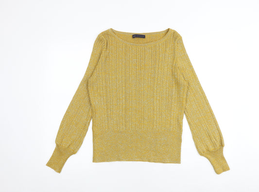 Marks and Spencer Womens Yellow Boat Neck Viscose Pullover Jumper Size M