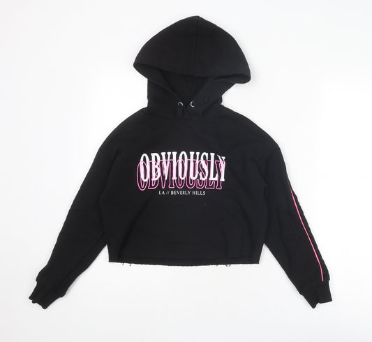 New Look Girls Black Polyester Pullover Hoodie Size 10-11 Years Pullover - Obviously