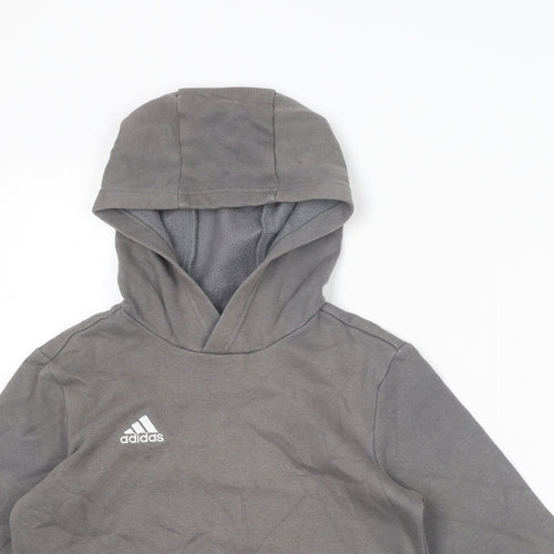 adidas Boys Grey Cotton Pullover Hoodie Size 9-10 Years Pullover