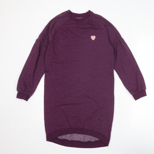 M&Co Girls Purple Cotton Tunic Sweatshirt Size 11-12 Years Pullover
