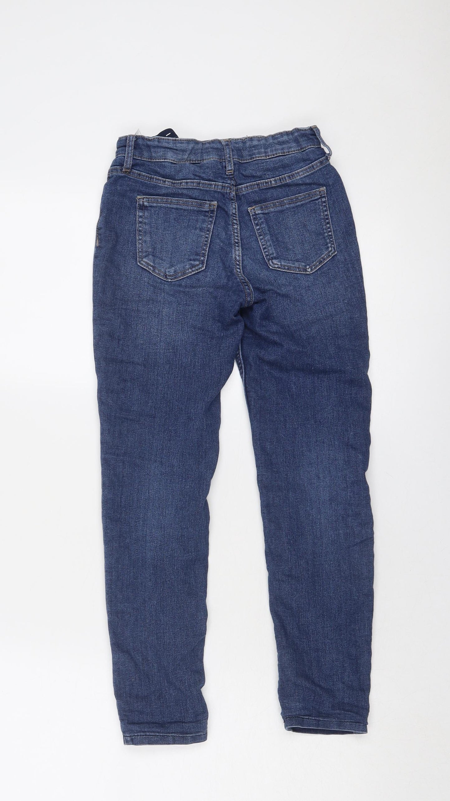 H&M Girls Blue Cotton Skinny Jeans Size 7-8 Years Regular Zip