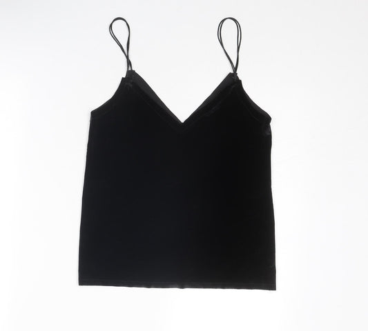 Pull&Bear Womens Black Polyester Basic Tank Size S V-Neck