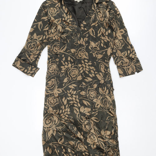 Karen Millen Womens Brown Floral Silk Shift Size 10 Collared Zip