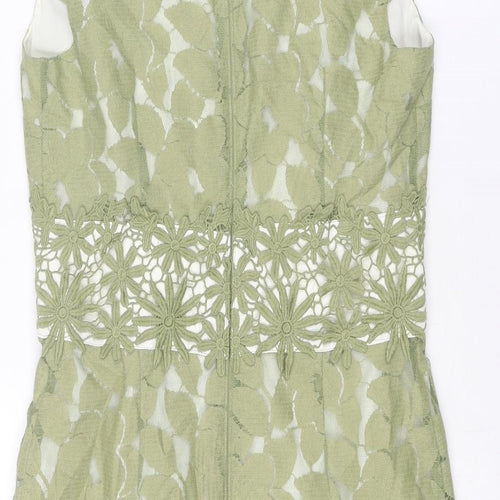 NEXT Womens Green Cotton Shift Size 10 V-Neck Zip - Lace Details