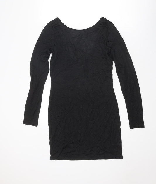 VERO MODA Womens Black Polyester Shift Size M Round Neck Pullover - Open Back