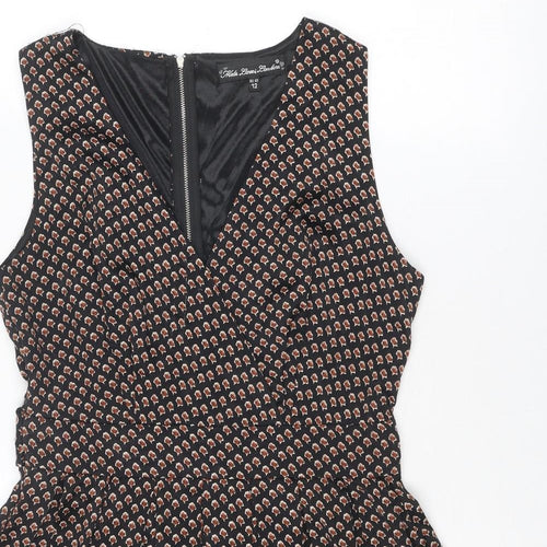Mela Loves London Womens Multicoloured Geometric Polyester Skater Dress Size 12 V-Neck Zip