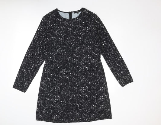 NEXT Womens Black Geometric Polyester T-Shirt Dress Size 12 Round Neck Zip - Star Print