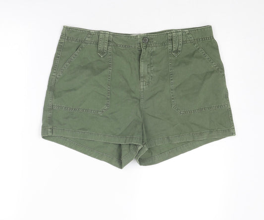 New Look Womens Green Cotton Basic Shorts Size 14 Regular Zip