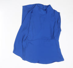 Zara Womens Blue Polyester Basic Blouse Size M Mock Neck - Draped Detail