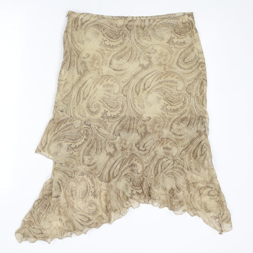Un Deux Trois Womens Beige Geometric Silk Swing Skirt Size 30 in Zip