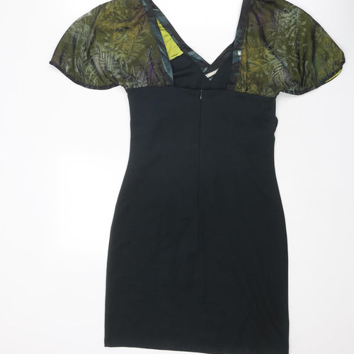 St-Martins Womens Black Polyester Shift Size S V-Neck Zip