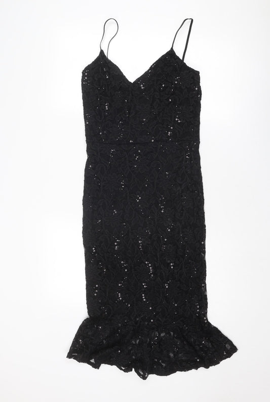 Quiz Womens Black Polyester Tank Dress Size 14 V-Neck Pullover