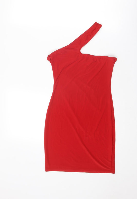 Missguided Womens Red Polyester Mini Size 8 One Shoulder Pullover - Asymmetric Neckline