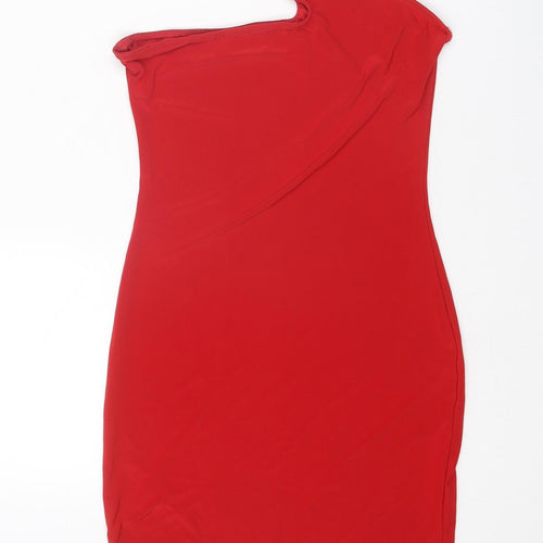 Missguided Womens Red Polyester Mini Size 8 One Shoulder Pullover - Asymmetric Neckline