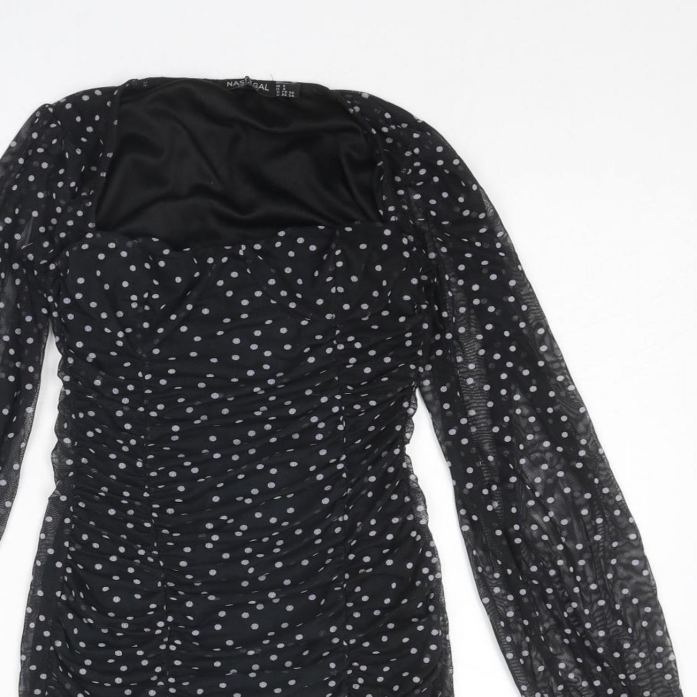 Nasty Gal Womens Black Polka Dot Polyester Bodycon Size 8 Square Neck Pullover