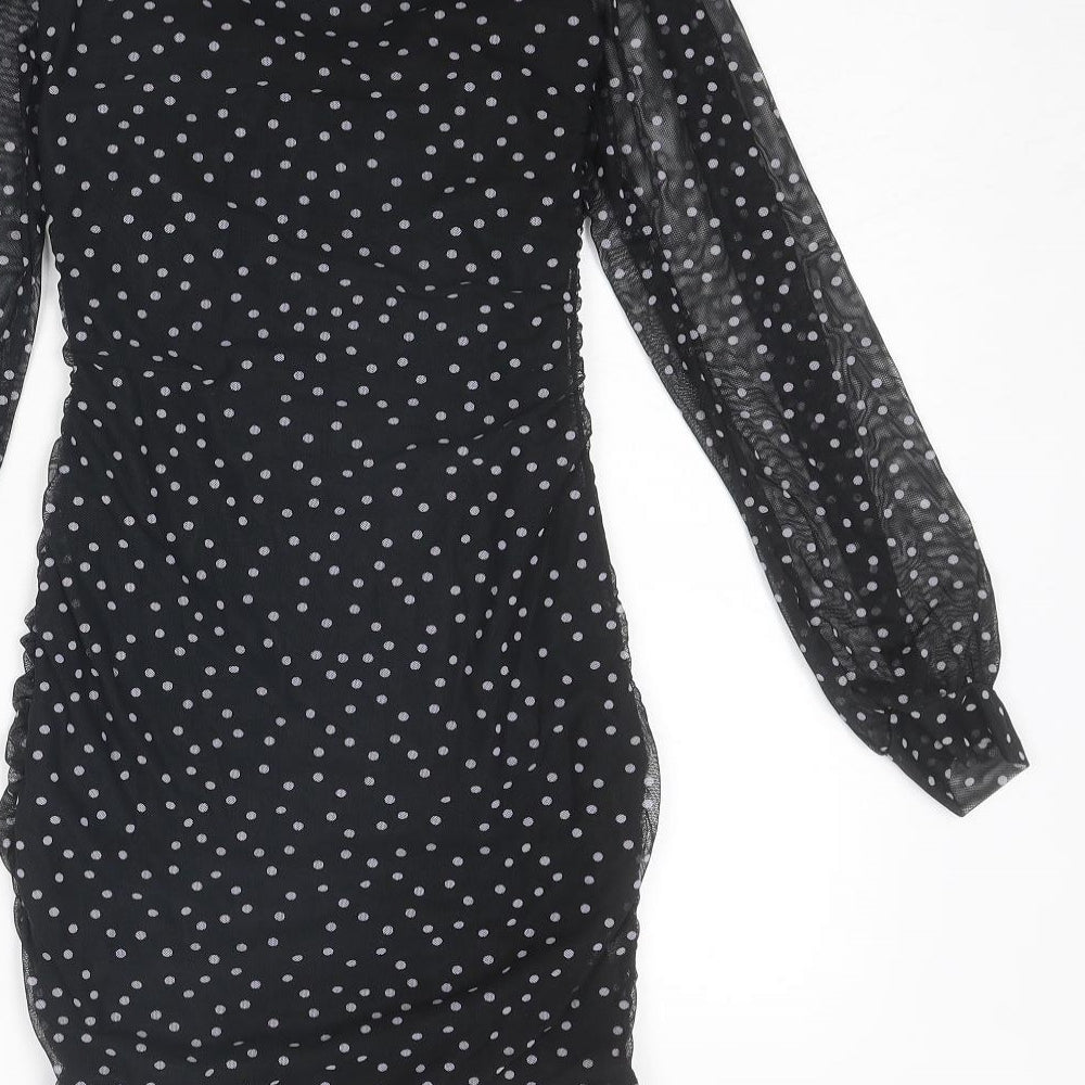 Nasty Gal Womens Black Polka Dot Polyester Bodycon Size 8 Square Neck Pullover