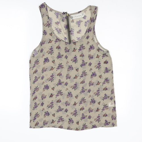 Hearts & Bows Womens Beige Floral Polyester Basic Tank Size 14 Scoop Neck
