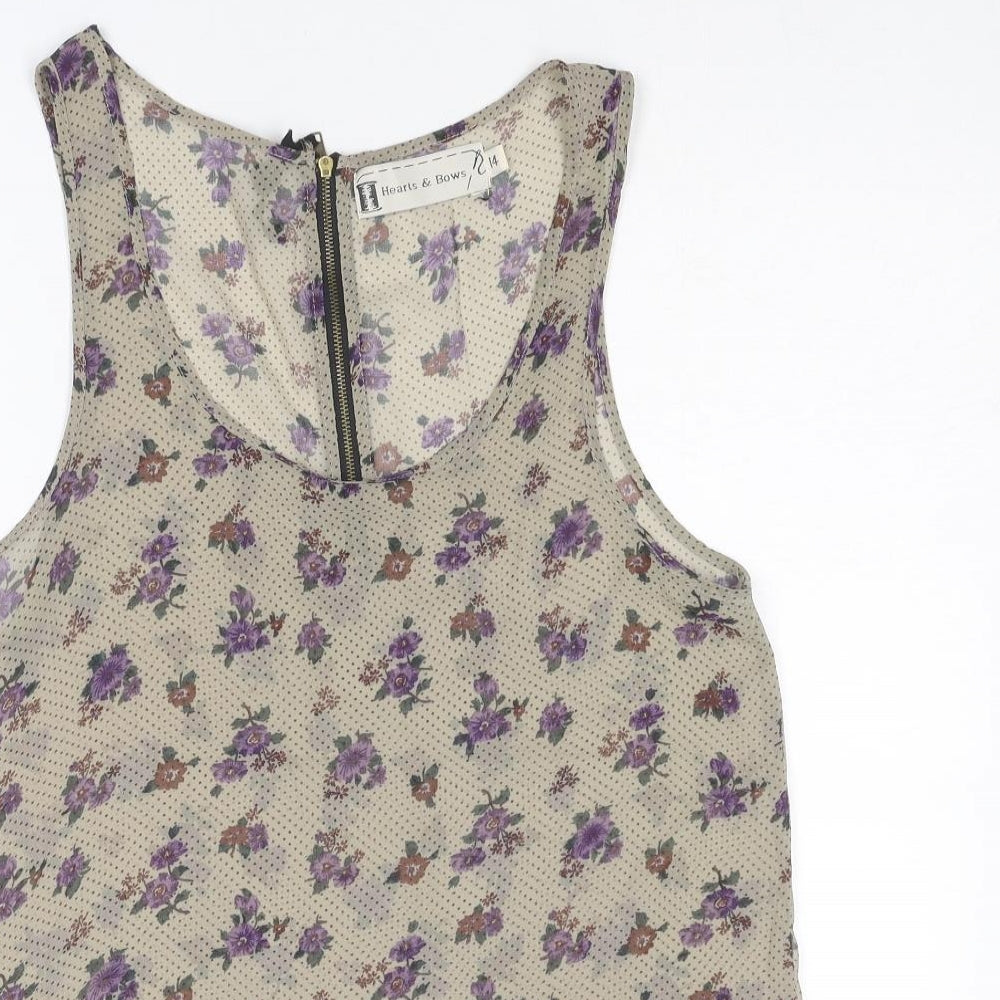 Hearts & Bows Womens Beige Floral Polyester Basic Tank Size 14 Scoop Neck