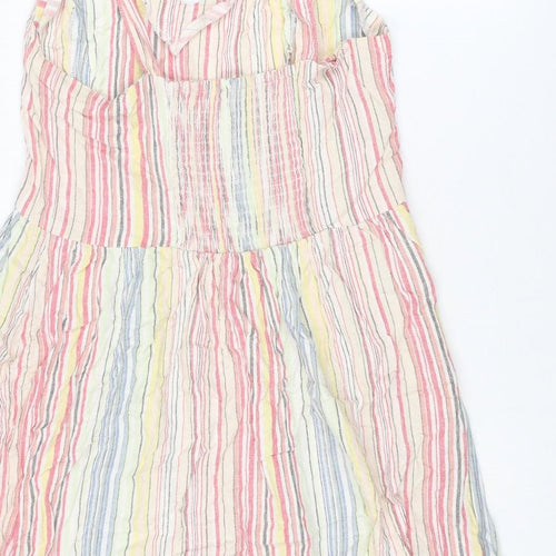 New Look Womens Multicoloured Striped Linen Tank Dress Size 16 V-Neck Pullover