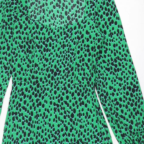 New Look Womens Green Animal Print Polyester A-Line Size 10 Square Neck Zip - Cheetah pattern
