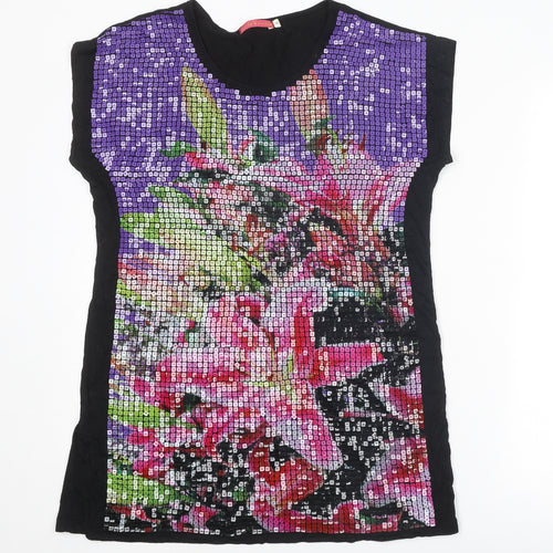 Butler & Wilson Womens Multicoloured Floral Viscose Basic T-Shirt Size M Round Neck