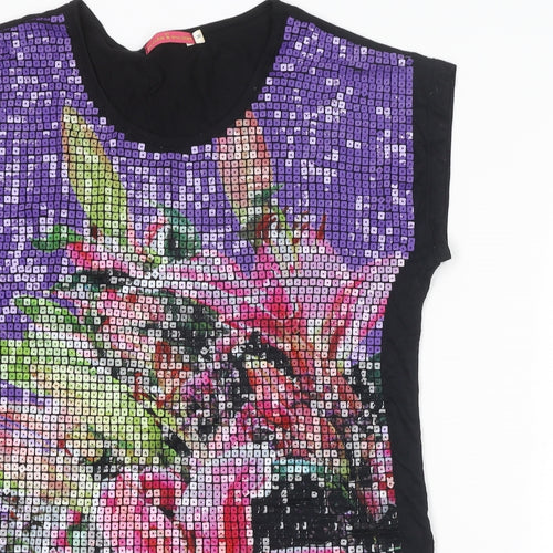 Butler & Wilson Womens Multicoloured Floral Viscose Basic T-Shirt Size M Round Neck