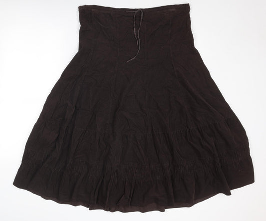 Monsoon Womens Brown Cotton Peasant Skirt Size 14 Drawstring