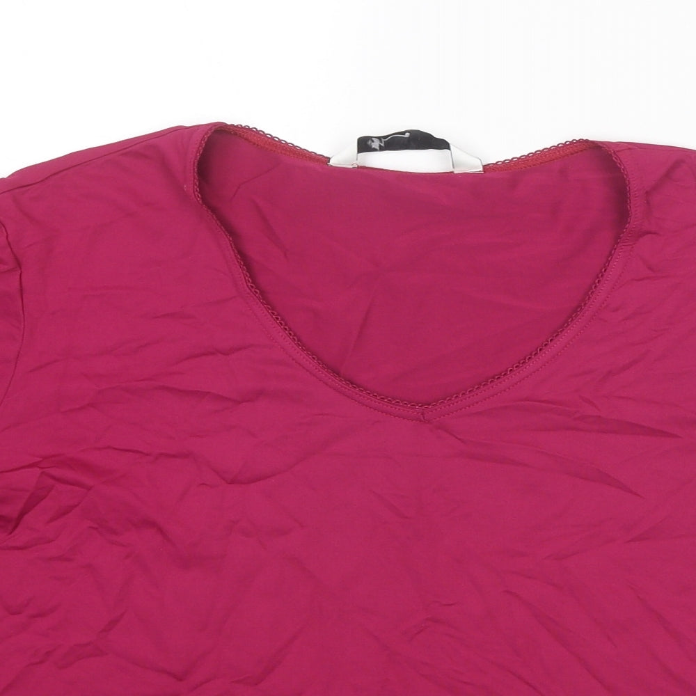 BHS Womens Pink Polyester Basic T-Shirt Size 20 V-Neck