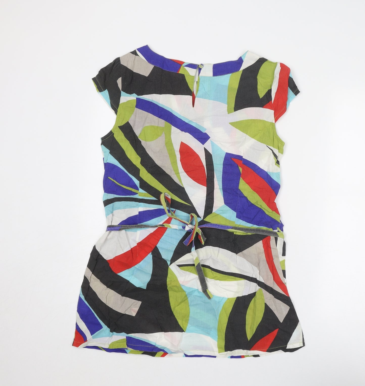 Monsoon Womens Multicoloured Geometric Cotton Tunic Blouse Size 14 Boat Neck