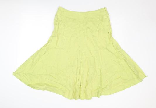 Laura Ashley Womens Green Linen Swing Skirt Size 14 Zip