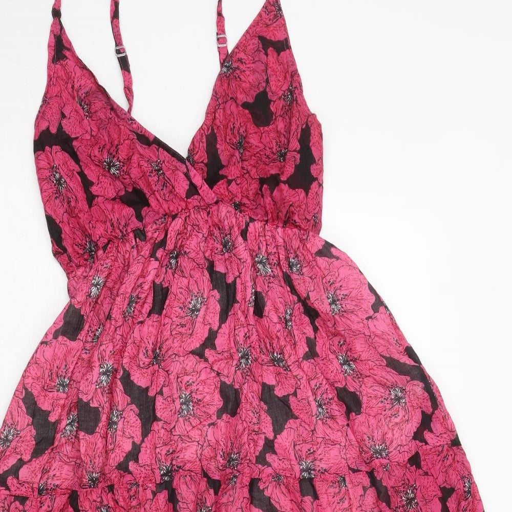 Pebble Bay Womens Pink Floral Polyester Slip Dress Size M V-Neck Pullover