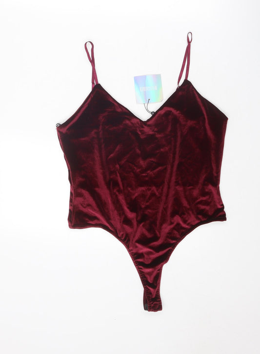 Missguided Womens Red Polyester Bodysuit One-Piece Size 16 Snap