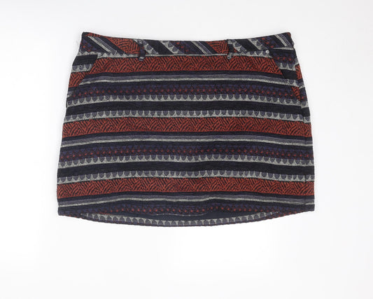 Indigo Womens Multicoloured Geometric Polyester A-Line Skirt Size 20 Zip