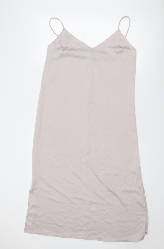 ASOS Womens Grey Polyester Slip Dress Size 10 V-Neck Pullover