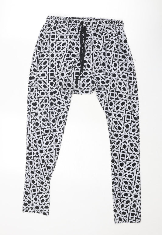 Fabric Womens Black Geometric Polyester Trousers Size 10 Regular Drawstring