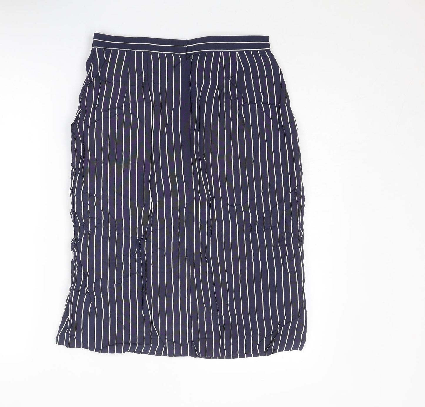St Michael Womens Blue Striped Viscose Straight & Pencil Skirt Size 14 Zip