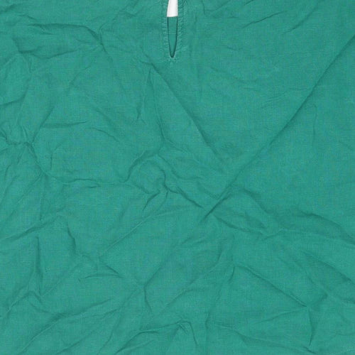 Marks and Spencer Womens Green Linen Basic Blouse Size 18 Boat Neck